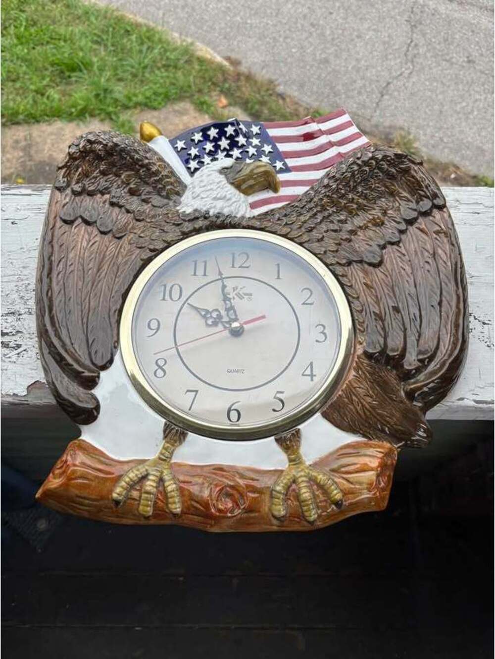 K-T Bald Eagle and American Flag Wall Clock